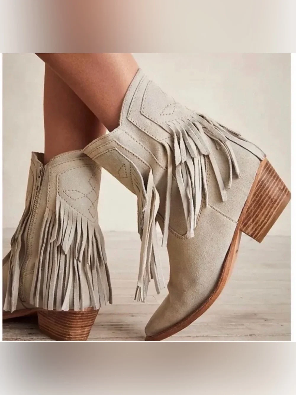 Free People Lawless Fringe olive green suede boots